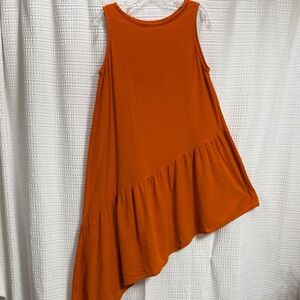 Cecilia Nathal Lagenlook Asymmetrical Orange cotton gauze Dress SZ XL vacation